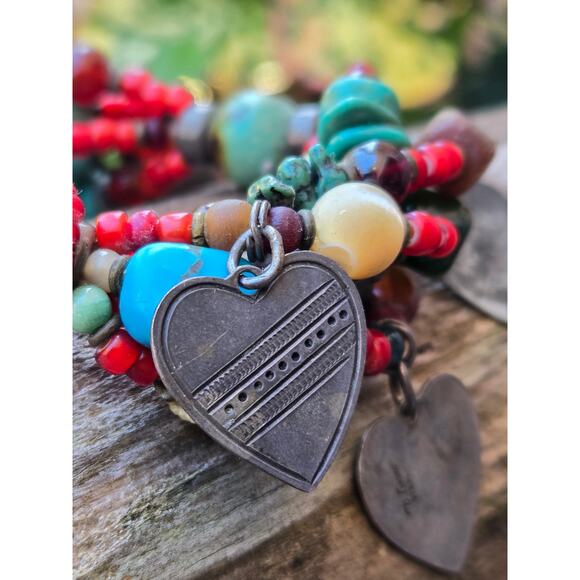 Vintage DON LUCAS Native American Navajo 925 Multi Strand Stone & Charm Bracelet - Picture 3 of 10